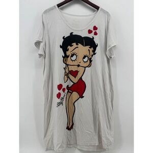 Betty Boop Women White Graphic Nightgown Sleep Shirt Short Sleeve Relaxed Fit